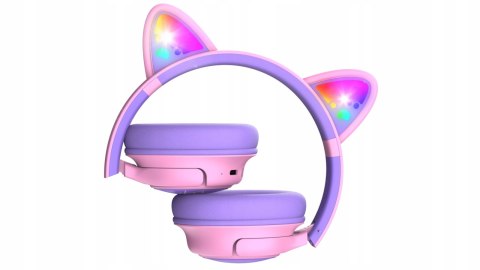 Słuchawki nauszne PowerLocus Bobo Cat bezprzewodowe fiolet LED dla dzieci