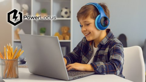 Słuchawki nauszne PowerLocus Bobo Cat bezprzewodowe niebieskie dla dzieci