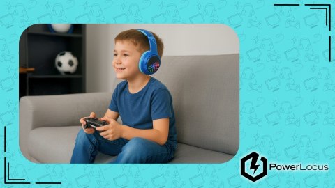 Słuchawki nauszne PowerLocus Bobo Cat bezprzewodowe niebieskie dla dzieci