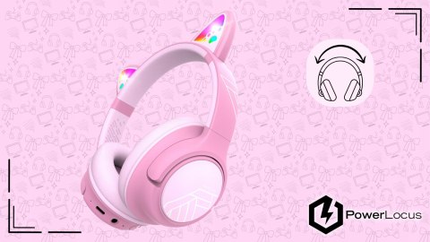 Słuchawki nauszne PowerLocus Bobo Cat bezprzewodowe różowe LED dla dzieci