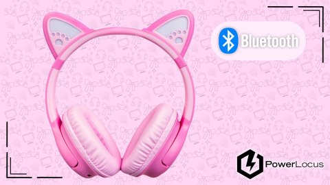 Słuchawki nauszne PowerLocus Bobo Cat bezprzewodowe różowe LED dla dzieci