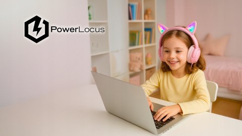 Słuchawki nauszne PowerLocus Bobo Cat bezprzewodowe różowe LED dla dzieci