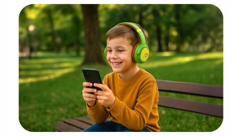 Słuchawki nauszne PowerLocus Bobo Cat bezprzewodowe zielone dla dzieci