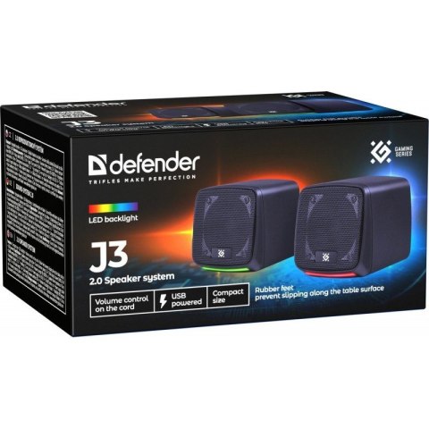 Defender Głośniki komputerowe J3 2.0 6W LED USB Czarne