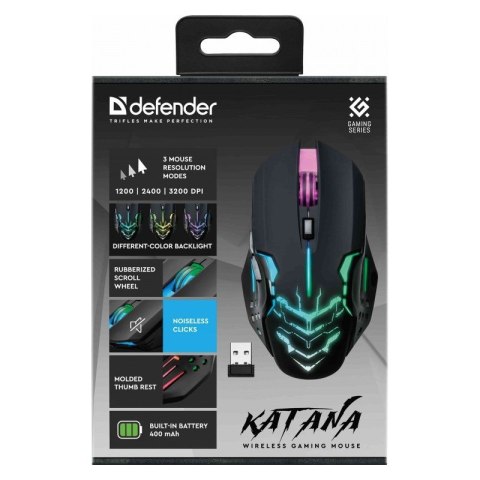 Defender Mysz gamingowa bezprzewodowa KATANA RF 3200DPI 7P Czarna