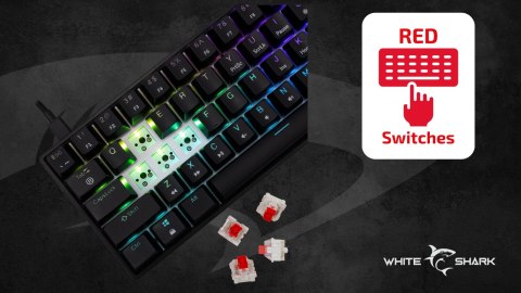 Klawiatura gamingowa White Shark Shinobi 2 Black USB Red Switch RGB US
