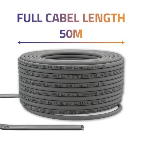 Qoltec Kabel patchcord sieciowy skrętka UTP | Miedziany Cu | CAT6 | Highspeed 1Gb/s | LAN | 50m | Szary