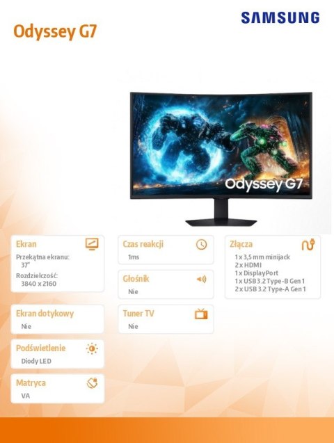 Samsung Monitor Odyssey G7 37 cali LS37FG750EUXEN