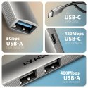 AXAGON HUE-STC HUB 4-portowy 1x USB-A 5Gbps, 2x USB2.0 + 1x USB-C 2.0, 12cm kabel USB-C