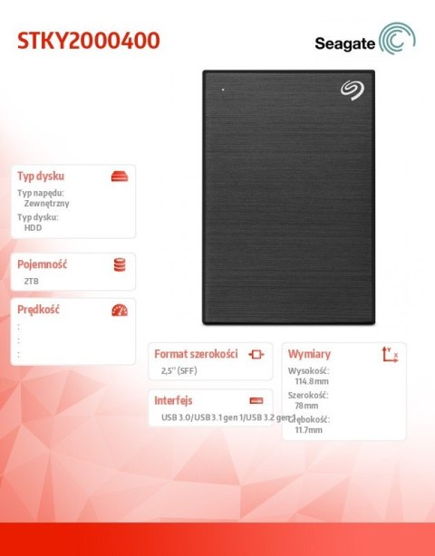 Seagate Dysk One Touch 2TB 2,5 STKY2000400 czarny