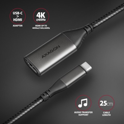 AXAGON RVC-HI2M Adapter aktywny USB-C -> HDMI 2.0 4K/60Hz Aluminum, 25cm kabel