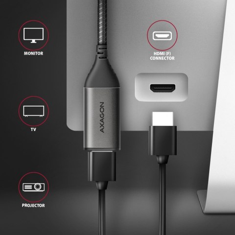 AXAGON RVC-HI2M Adapter aktywny USB-C -> HDMI 2.0 4K/60Hz Aluminum, 25cm kabel