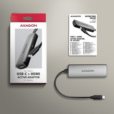 AXAGON RVC-HI8KPD Adapter aktywny USB-C -> HDMI 8K/60Hz, Aluminum, PD100W, 16cm kabel