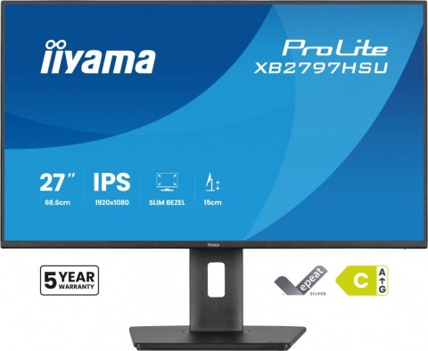 IIYAMA Monitor ProLite 27 cali XB2797HSU-B1 IPS,FHD,HDMI,DP,120Hz,2xUSBv3.2, 2xUSB-C, 350 CD, 2x2W, HAS 150/PIVOT