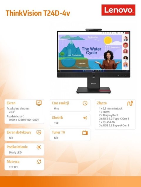 Lenovo Monitor ThinkVision T24D-4v 24 cale 64B7UAT1EU
