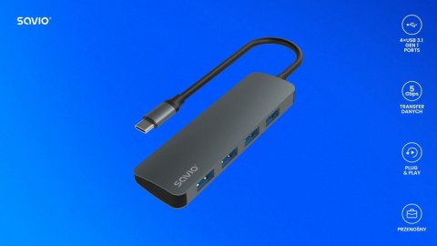Savio HUB 4-portowy USB 3.1 Gen.1, AK-54