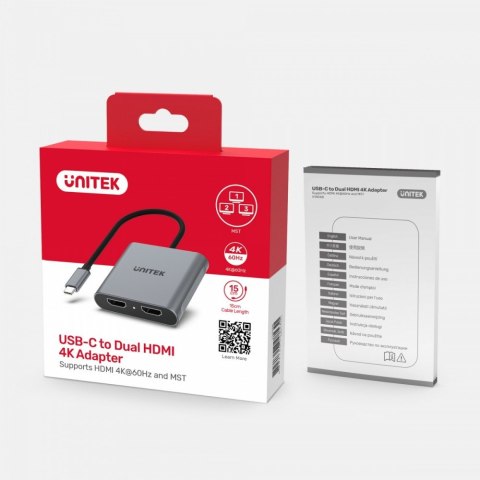 Unitek Adapter USB-C - 2x HDMI 2.0; 4K MST; M/F