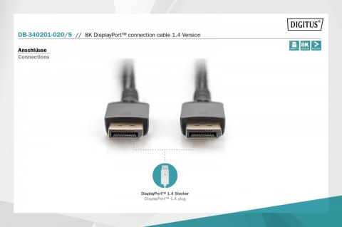 Digitus Kabel połączeniowy PREMIUM DisplayPort 8K60Hz UHD DP/DP M/M 2m Czarny