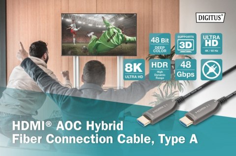 Digitus Kabel połączeniowy hybrydowy AOC HDMI 2.1 Ultra High Speed 8K/60Hz UHD HDMI A/HDMI A M/M czarny 10m