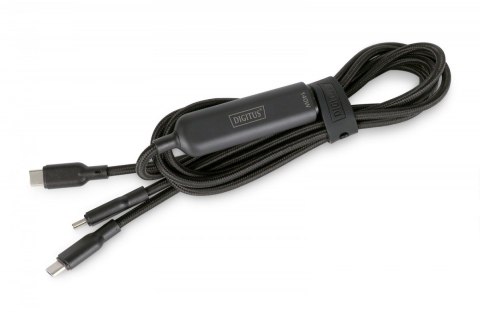 Digitus Kabel zasilający 2w1 USB-C - 2x USB-C, USB 2.0 140W PD 3.1, nylonowy, 1,8m czarny