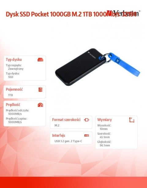 Verbatim Dysk SSD Pocket 1000GB M.2 1TB 1000Mb/s 32191