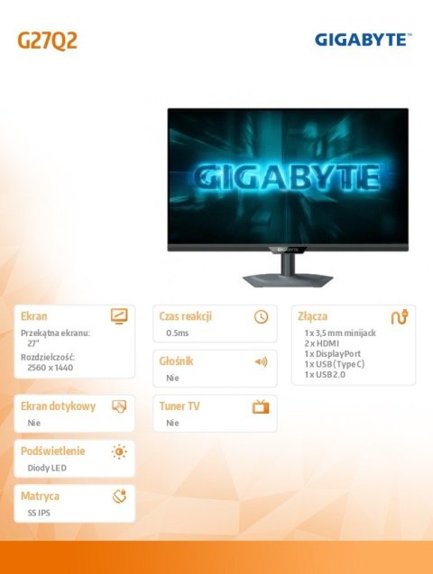 Gigabyte Monitor 27 cali G27Q2 GAMING