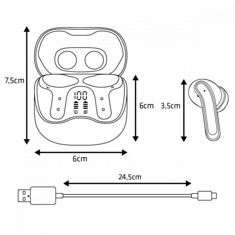 Audiocore Słuchawki bezprzewodowe AC591 PRO ANC , ENC, 6 mikrofonów, etui ładujące