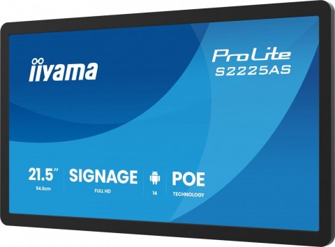 IIYAMA Monitor 21.5 cala ProLite S2225AS-B1 IPS,FHD,A14,24/7,RJ45,500cd2, USB-C,2x5W,iiSignage, WI-FI