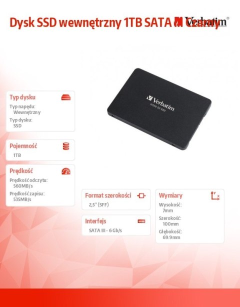 Verbatim Dysk SSD wewnętrzny 1TB SATA III Czarny