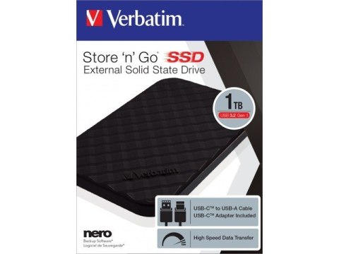 Verbatim Dysk zewnętrzny SSD Store N Go 1TB 2,5" USB-C 3.2 Czarny 53230