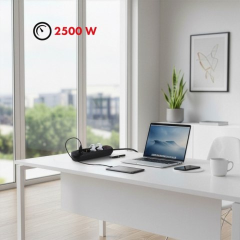 Maclean Listwa zasilająca MCE394 B, 1,5m|3 gniazda + 3xUSB. 110-240V AC 50/60Hz, 2.1A max 2500W, czarna