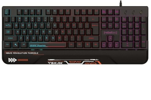 Rebeltec Klawiatura pełnowymiarowa RGB dla graczy SHARK wbudowana podkładka pod nadgarstki, wodoodporna konstrukcja
