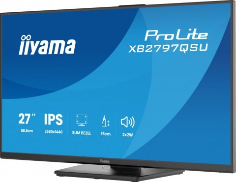IIYAMA Monitor ProLite 27 cali XB2797QSU-B1 IPS,QHD,2xHDMI,DP,350cd,75Hz,1000:1, USB HUB,x4 ((2x Type-A v.3.2 Gen 1 (5Gbps, 4.5W) 