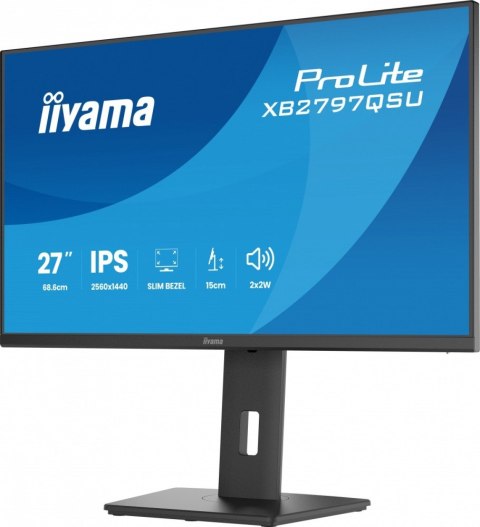 IIYAMA Monitor ProLite 27 cali XB2797QSU-B1 IPS,QHD,2xHDMI,DP,350cd,75Hz,1000:1, USB HUB,x4 ((2x Type-A v.3.2 Gen 1 (5Gbps, 4.5W) 
