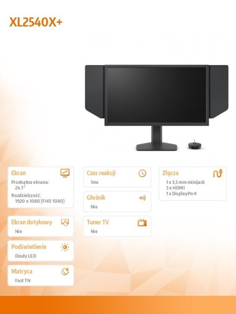 ZOWIE Monitor 24.1 cala BENQ XL2540X+ LED 1ms/12MLN:1/HDMI/GAMING
