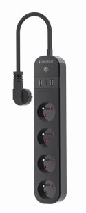 Gembird Inteligentna listwa zasilająca Tuya 4xFR 2xUSB-A 1xUSB-C Czarna