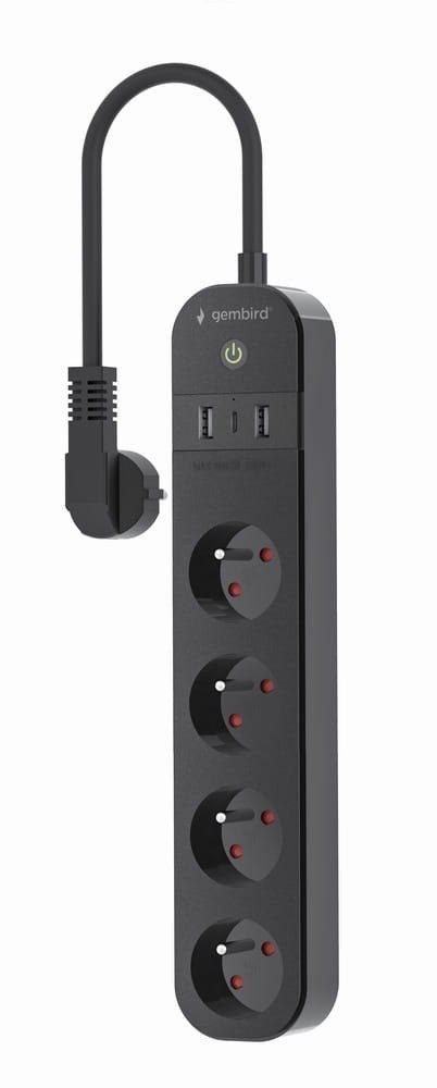 Gembird Inteligentna listwa zasilająca Tuya 4xFR 2xUSB-A 1xUSB-C Czarna