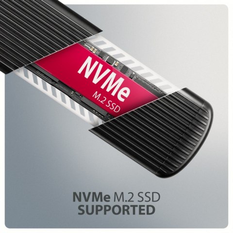 AXAGON EEM2-SC Obudowa zewnętrzna aluminiowa bezśrubowa USB-C 3.2 Gen 2 10Gbps - M.2 NVMe SSD, długość 30 do 80 mm szary