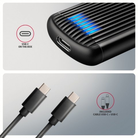 AXAGON EEM2-SC Obudowa zewnętrzna aluminiowa bezśrubowa USB-C 3.2 Gen 2 10Gbps - M.2 NVMe SSD, długość 30 do 80 mm szary