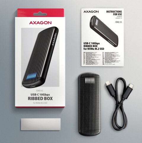 AXAGON EEM2-SC Obudowa zewnętrzna aluminiowa bezśrubowa USB-C 3.2 Gen 2 10Gbps - M.2 NVMe SSD, długość 30 do 80 mm szary
