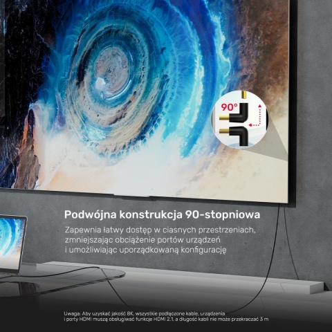 Adapter HDMI Unitek 2.1 8K kątowy 90 i 270 stopni kompaktowy 4K 120Hz HDR