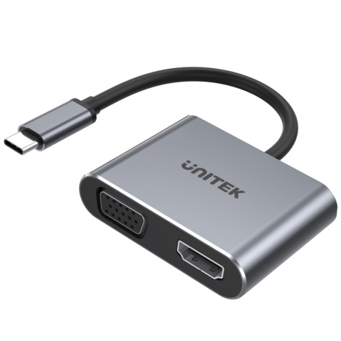 Adapter Przejściówka Unitek USB-C HDMI 2.0 VGA 4K 60 Hz Full HD 10 cm Szary