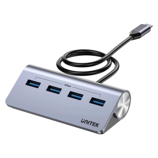 Hub Rozdzielacz Unitek USB-C 4x USB-A 5 Gbps Zasilanie USB-C Ergonomiczny