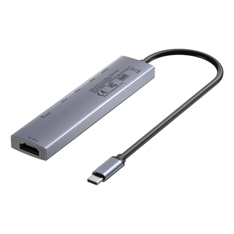 Hub USB C Unitek uHUB S7 Pro 7w1 4K 60Hz HDMI PD 100W przycisk On Off lekki