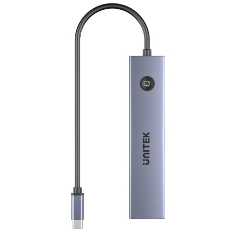 Hub USB C Unitek uHUB S7 Pro 7w1 4K 60Hz HDMI PD 100W przycisk On Off lekki