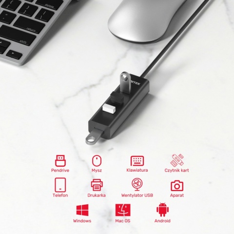 Hub USB Unitek Y-3089V01 5 Gbps 4x USB-A aktywny kabel 120 cm USB-C szybki