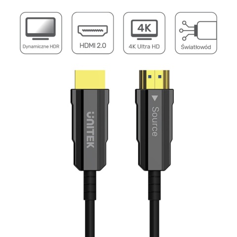 Kabel HDMI 2.0 Unitek AOC 50 m UHD 4K 60Hz światłowodowy Dolby Atmos