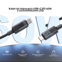 Kabel Przewód Unitek USB-C PD 60 W 480 Mbps 2 m Z Wyświetlaczem W Oplocie