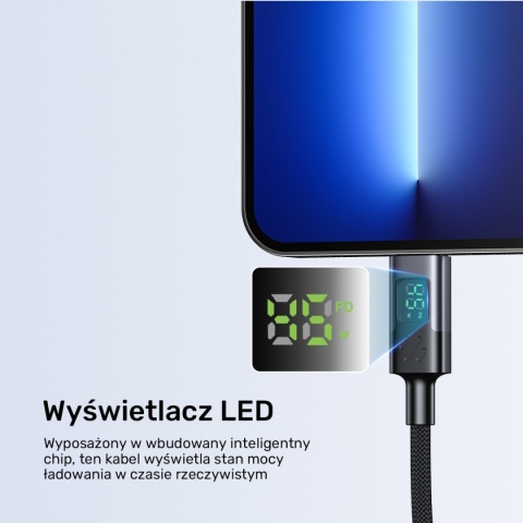 Kabel Przewód Unitek USB-C PD 60 W 480 Mbps 2 m Z Wyświetlaczem W Oplocie