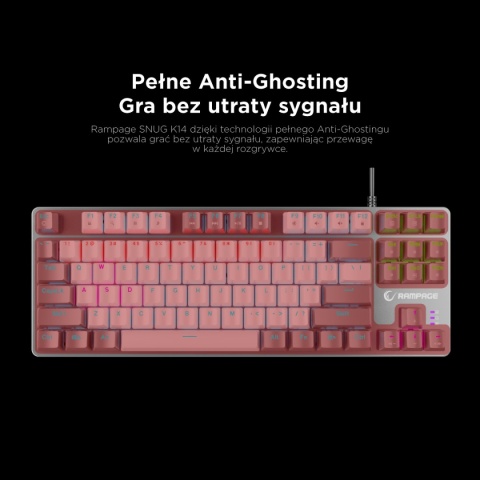 Klawiatura mechaniczna Rampage SNUG K14 TKL RGB Red biało-szara gamingowa